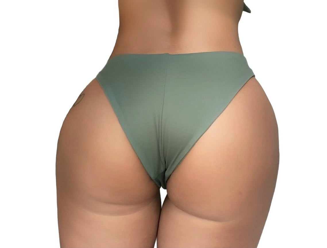 Green recycled sustainable bikini moderate medium coverage bottoms v waist high cut
